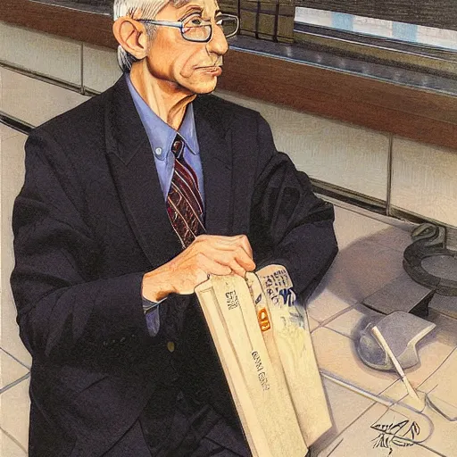 Image similar to anime villain anthony fauci by hasui kawase by richard schmid