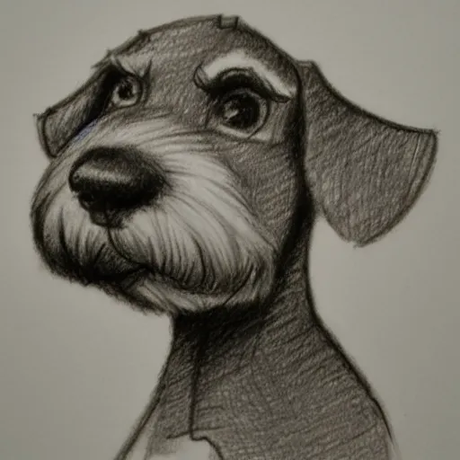 Image similar to milt kahl pencil sketch of happy mini schnauzer