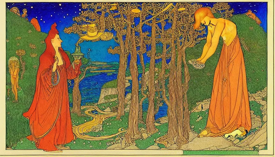 Image similar to the two complementary forces that make up all aspects and phenomena of life, by Ivan Bilibin,