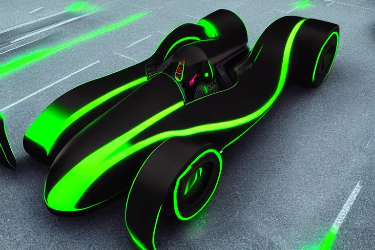 Prompt: ZeratoR futuristic black and green Trackmania racing car ((ZeratoR text))(((ZeratoR))), matte-black, green neon, ray-tracing, octane render, unreal engine, green cyberpunk city background