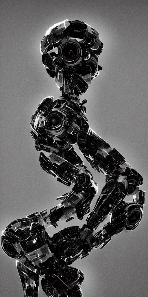 Image similar to the flow of time. complex shapes, highly detailed. octane render. robots are taking over. monochrome. ash thorp style. cinematic.