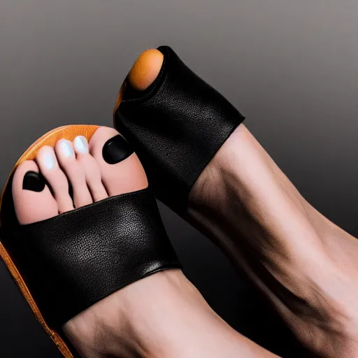 Image similar to a close up shot of a woman's feet in black demonia chunky platform sandals, studio light, 8 k