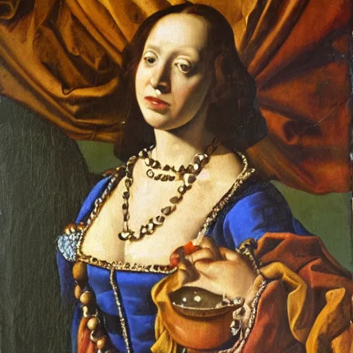 Prompt: Renaissance oil painting of cookie monster