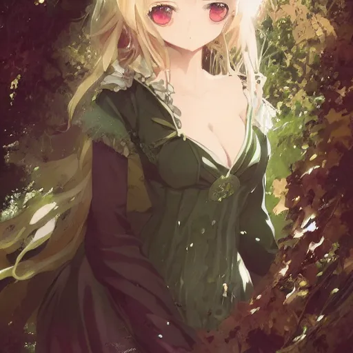 Image similar to victorique de blois anime girl gosick super detailed green eyes green eyes green eyes green eyes black dress blonde hair by greg rutkowski makoto shinkai aramaki shinji artgerm, cushart krenz key art feminine award winning