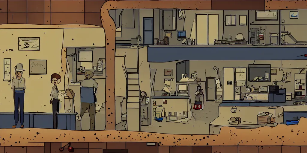 Image similar to Screenshot of The Silent Age, a point and click adventure game, developed by Danish indie game studio House on Fire, and released for iOS and Windows. The game's story focuses on a janitor who is plunged into a task of saving humanity from an apocalyptic event by using time travel, discovering the future that will come about if the event is not prevented.