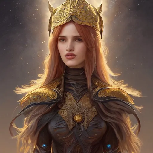 Prompt: ultra realistic illustration, bella thorne wearing valkyire helm, intricate, elegant, highly detailed, digital painting, artstation, concept art, smooth, sharp focus, illustration, art by artgerm and greg rutkowski and alphonse mucha