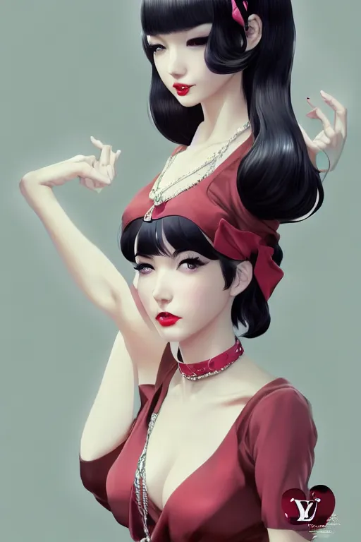 Image similar to a pin up and beautiful fashion charming dreamlke japan girl with lv jewelry, character art, art by artgerm lau and wlop and and ilya kuvshinov and john singer sargent, hyperdetailed, 8 k realistic, symmetrical, frostbite 3 engine, cryengine, dof, trending on artstation, digital art