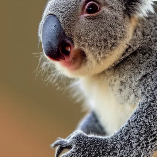 Image similar to award winning nature photograph of a koala with a bird's beak. extreme detail, hyperrealistic photo, smooth, trending on artstation