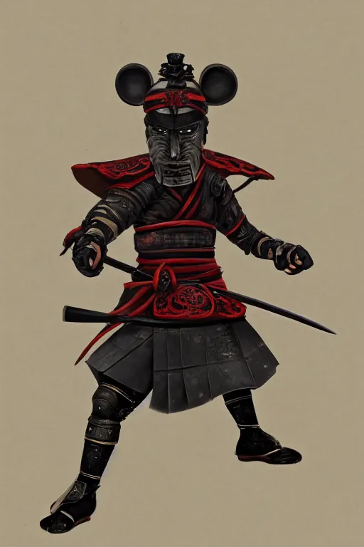 Prompt: samurai warrior mouse, full body pose, traditional painting, award winning, trending on Artstation, symmetrical 8k, UHD