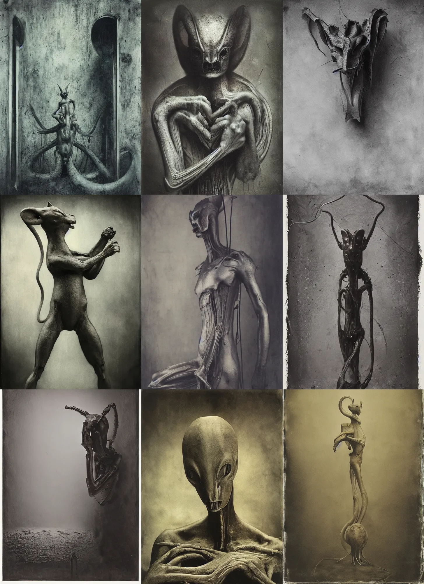 Prompt: wet plate photography of mewtwo ,giger, beksinski, barlowe