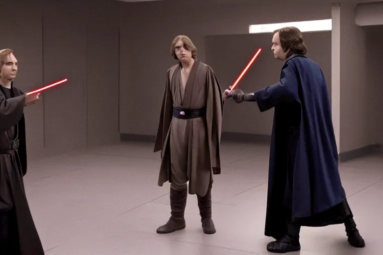Image similar to a jedi master anakin skywalker is defended in court by saul goodman also known as jimmy mcgill, star wars revenge of the sith, 1 0 8 0 p, court session images, 1 0 8 0 p, court archive images