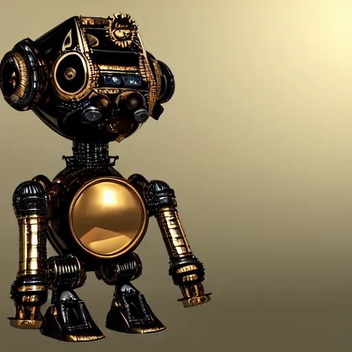 Image similar to steampunk robot dog gold black and rose, shiny golden, studio light, 4 k, highly detailed, black background, light on top