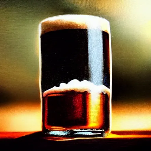 Prompt: a tiny house growing inside a glass of beer, bokeh, studio lighting, concept art, digital painting, oil painting, hyperrealistic, beautiful, highly detailed, artstation, cgsociety