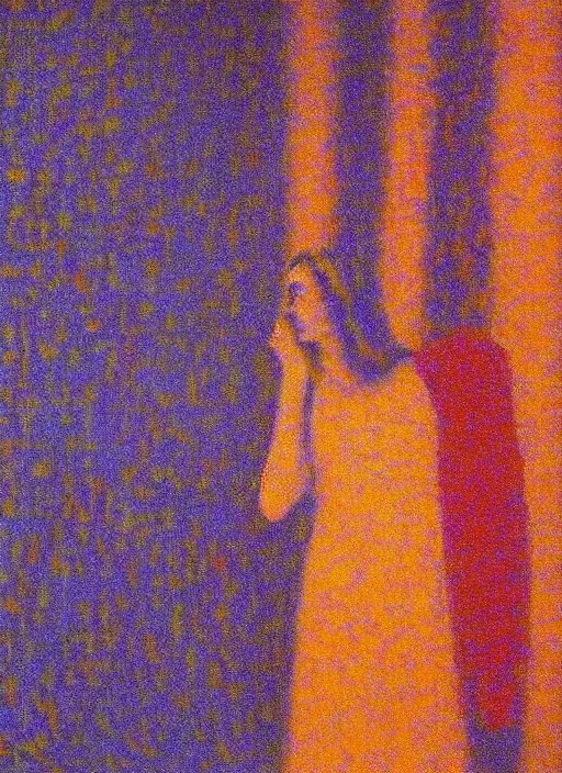 Image similar to a film still of suspiria by dario argento 1 9 7 7 movie, painted by georges seurat, impressionism, pointillism, high quality, detailed