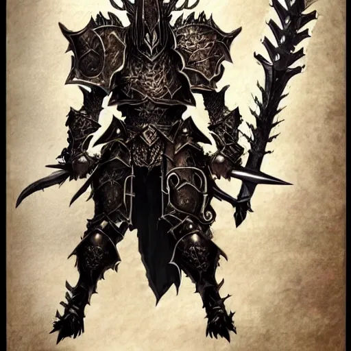 Prompt: heavy knight concept art inspired by archaon the everchosen, dark fantasy, intricate, highly detailed