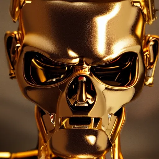 Prompt: a photorealistic t - 8 0 0 terminator made out of pure gold 4 k