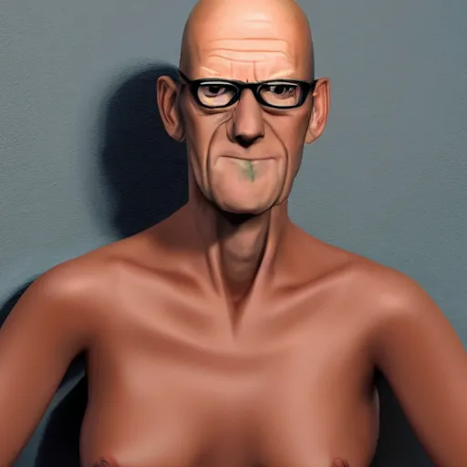 Image similar to A middle-aged Dr. Venture in real life with a hooked nose, a long gaunt face and skinny body and neck, very thin and bald, realistic, very realistic, hyperrealistic, highly detailed, very detailed, extremely detailed, detailed, digital art, oil painting, trending on artstation, headshot and bodyshot, detailed face, very detailed face, extremely detailed face, HD Quality, 8k resolution, very very detailed face, real life