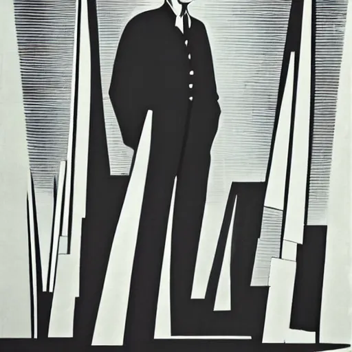 Image similar to minimalist soviet propaganda of robert mueller standing with folded arms, by le corbusier and diego rivera