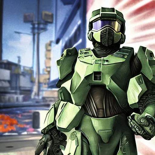 Prompt: Master Chief GTA art