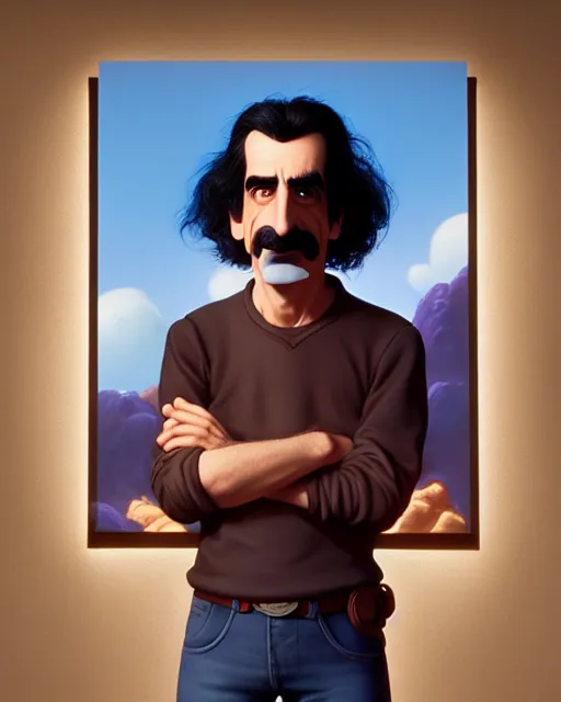 Image similar to disney pixar portrait 8 k photo of frank zappa : : by weta, greg rutkowski, wlop, ilya kuvshinov, rossdraws, artgerm, annie leibovitz, rave, unreal engine, alphonse mucha : :