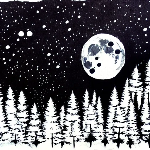 Image similar to moon above forest, ink
