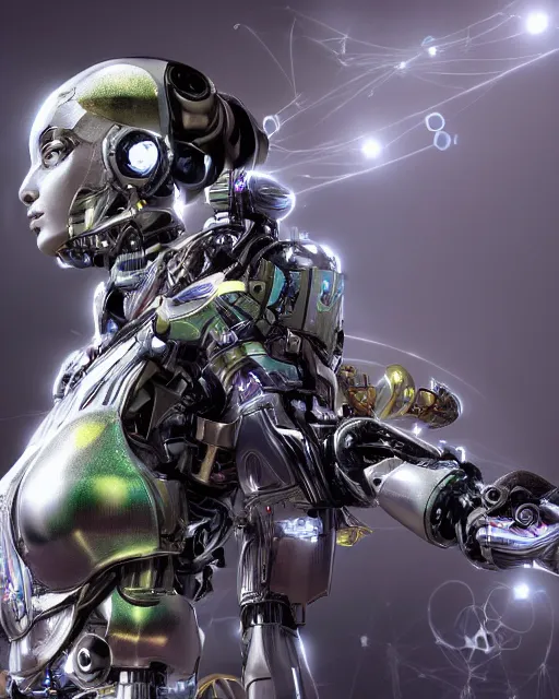 Image similar to cyborg cybersuits goddesses, microchip, artificial intelligence, bio-mechanical bio-luminescence, neurons, nerve cells, octane render, cinematic, rim light, hyper realism, high detail, masterpiece, high fashion