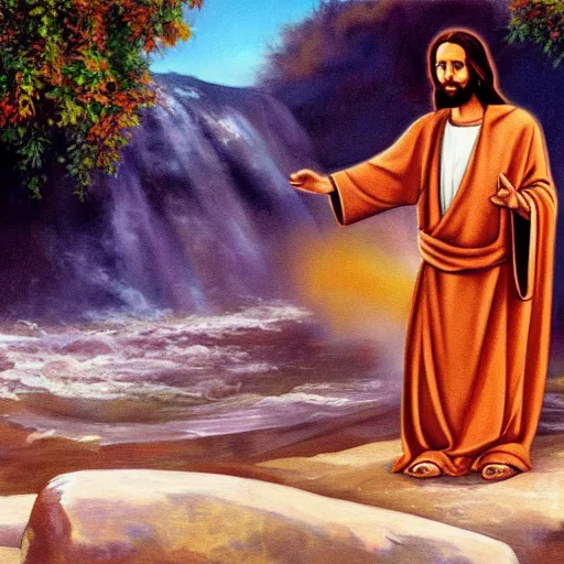 Image similar to painting of jesus christ driving a car