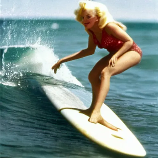 Prompt: Marylyn Monroe can surfing