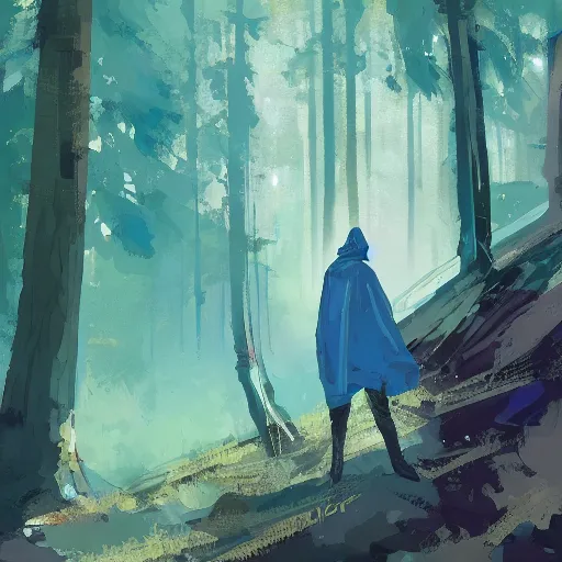Image similar to close - up shot painting of a young bald blue - skinned wizard in a forest, by ismail inceoglu