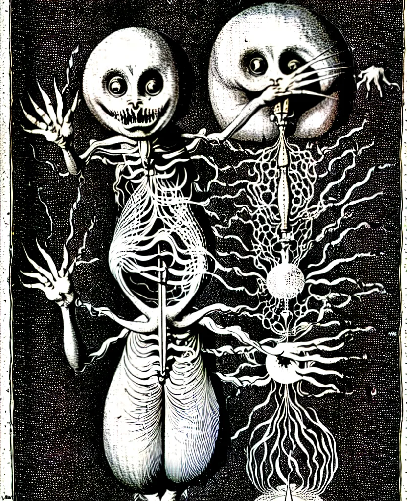 Image similar to whimsical freaky creature sings a unique canto about'as above so below'being ignited by the spirit of haeckel and robert fludd, breakthrough is iminent, glory be to the magic within