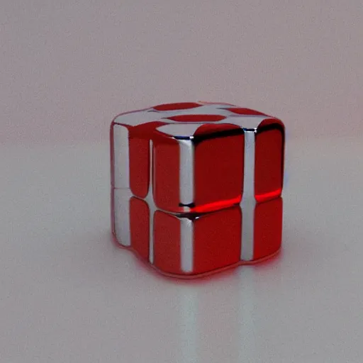 Prompt: chrome spheres on a red cube, fibonacci