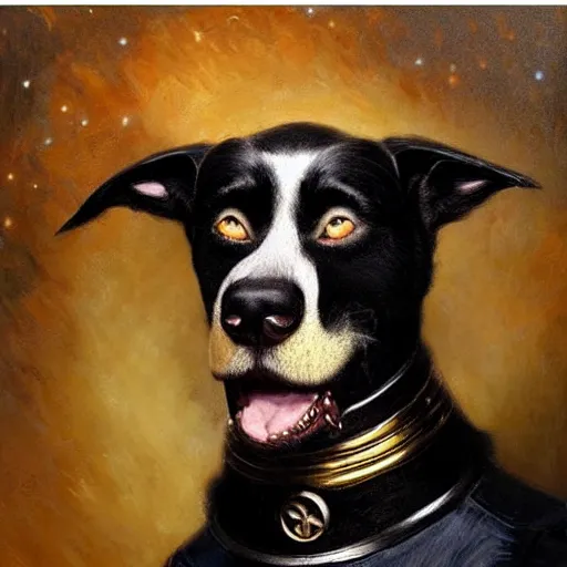 Prompt: a portrait of a black dog dogman canine star trek officer. highly detailed painting by gaston bussiere, craig mullins, j. c. leyendecker, furry