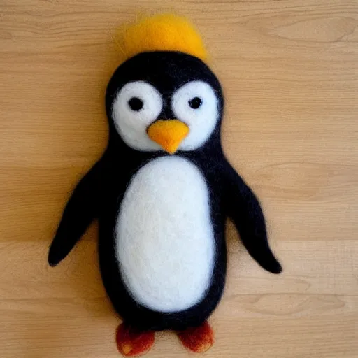 Image similar to a huge needle felted penguin, needle felting art.