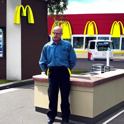 Image similar to walter white working at mcdonalds