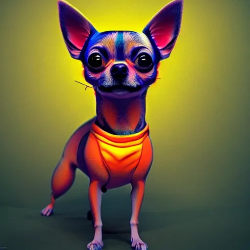 Prompt: a trippy chihuahua living in an extradimensional reality, in the style of wlop, illustration, epic, fantasy, hyper detailed, smooth, unreal engine, sharp focus, ray tracing, physically based rendering, renderman, beautiful