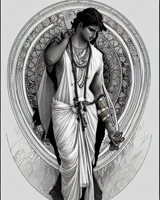 Prompt: amazing lifelike award winning pencil illustration of Krishna in style of Alphonse Mucha, trending on art station artgerm Greg rutkowski alphonse mucha cinematic, epic Lighting