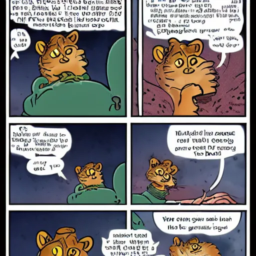 Prompt: jon arbuckle as a lovecraftian monster petting garfield the cat
