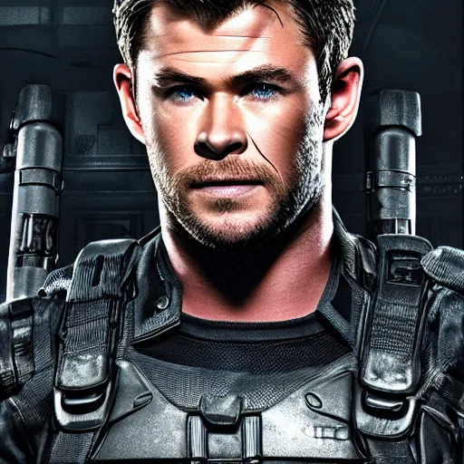 Image similar to chris hemsworth as chris redfield, 4 k, high detail, high - resolution photograph, professional photography, ultra - detail, resident evil