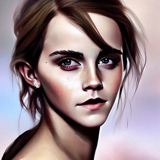 Image similar to Beautiful Painting of Emma Watson in the style of Charlie Bowater, digital fantasy portrait