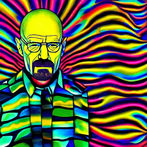 Prompt: walter white with a psychedelic background