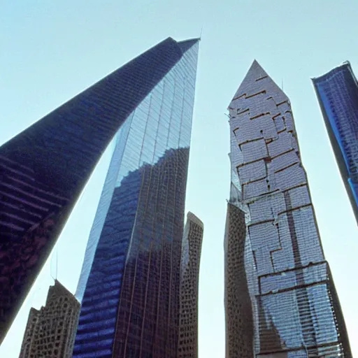 Image similar to arabian architecture o world trace center towers, in american psycho ( 1 9 9 9 )