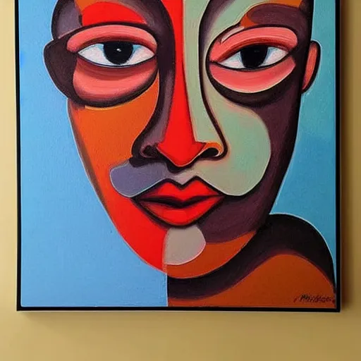 Image similar to a face made by super fine lines, abstract oil painting