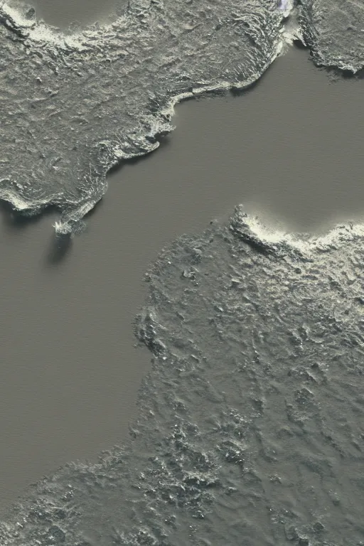 Prompt: wide shot photo of river delta and sea waves by hiroshi yoshida, roger deakins, turner, rothko, full height fluid simulation in houdini, distant mountain range, hyperrealism, highlands, matte painting, prometheus, unknown pleasures, top view, graphic design, trending on artstation, 8 k very hight detail, concept art, rendered in octane