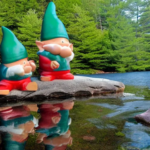 Prompt: adirondack forrest lake george, gnomes playing music, independence fest