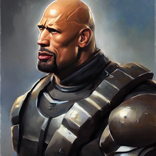 Image similar to greg manchess portrait painting of armored the foundation aka dwayne the rock johnson from fortnite as overwatch character, medium shot, asymmetrical, profile picture, organic painting, sunny day, matte painting, bold shapes, hard edges, street art, trending on artstation, by huang guangjian, gil elvgren, ruan jia, greg rutkowski, gaston bussiere