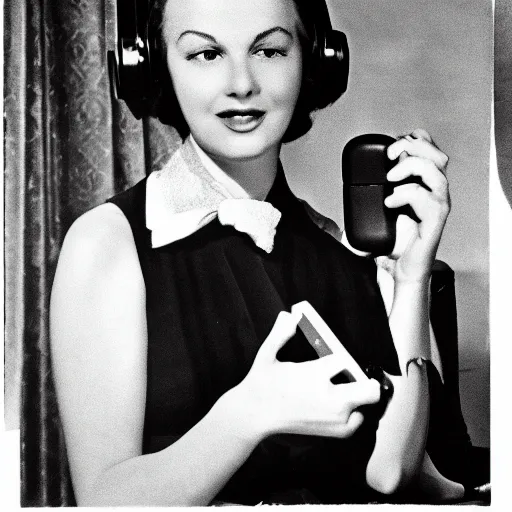 Prompt: woman in the 1 9 5 0's holding a telephone, portrait