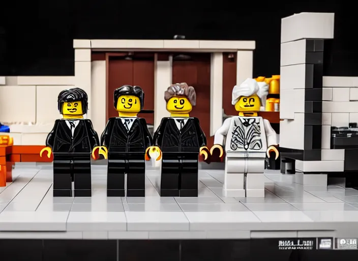 Prompt: product photo still of [ reservoir dogs movie scene lego playset, 8 k, 1 2 0 mm macro, f 1. 8, studio lighting, key light