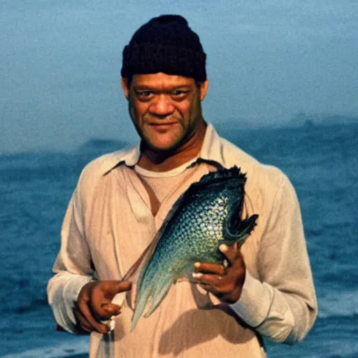 Image similar to laurence fishburne holding an over cooked fish