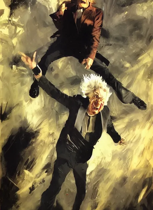 Image similar to real life rick sanchez, painting by phil hale, fransico goya,'action lines '!!!, graphic style, visible brushstrokes, motion blur, blurry, visible paint texture, crisp hd image