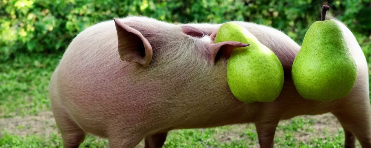 Image similar to a cute green pear animal with hooves and a pig nose; nature photography